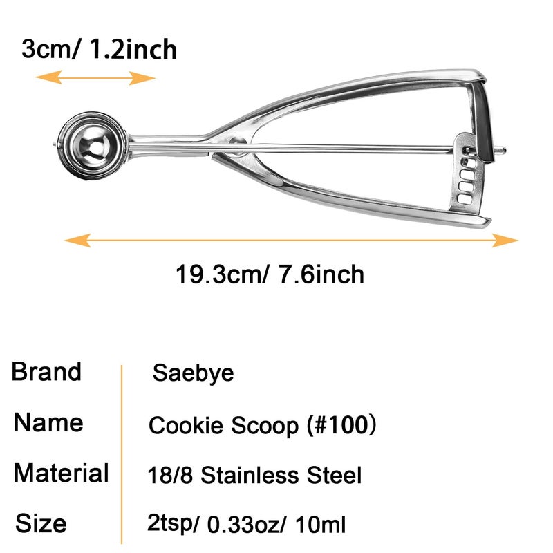 Saebye 2 teaspoon Cookie Scoop, Size #100/2 tsp, Melon Baller Scoop, 1.18 inch/ 30 MM Ball, 18/8 Stainless Steel Mini Ice Cream Scoop, Secondary Polishing - Image 2